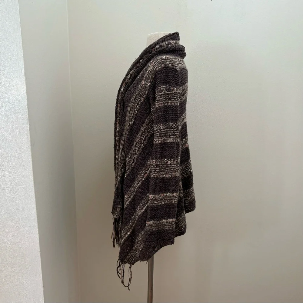 Free People Brown Wool/Mohair/Linen Fringe Cardigan Sweater Size Large Boho Chic